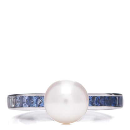 Mikimoto 18K White Gold Sapphire Akoya Pearl 8mm Ring 51 5.75 1 of 8