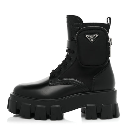 Prada Spazzolato Rois Nylon Metal Triangle Logo Monolith Pouch Pocket 55mm Boots 36 Black 1 of 9