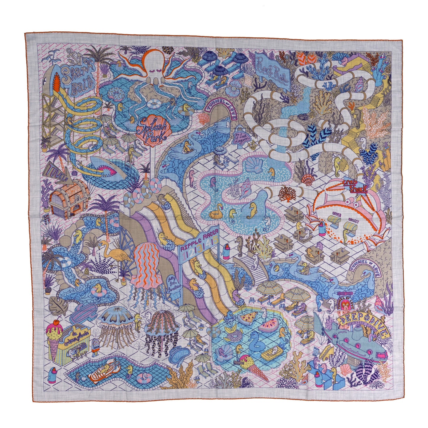 Cashmere Silk Splash Park Shawl 140 Gris Chine Bleu Jaune