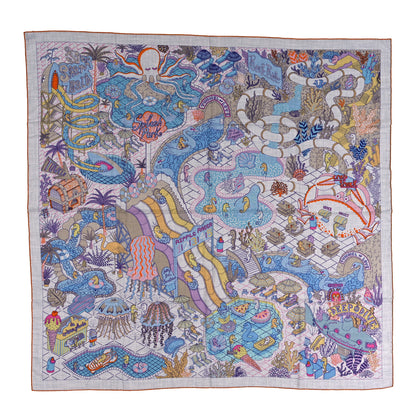 Hermes Cashmere Silk Splash Park Shawl 140 Gris Chine Bleu Jaune 1 of 4