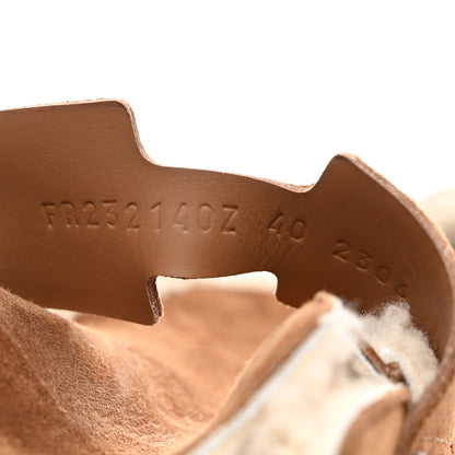 Hermes Suede Goatskin Shearling Go Mules 40 Brun Fume Ecru 6 of 9