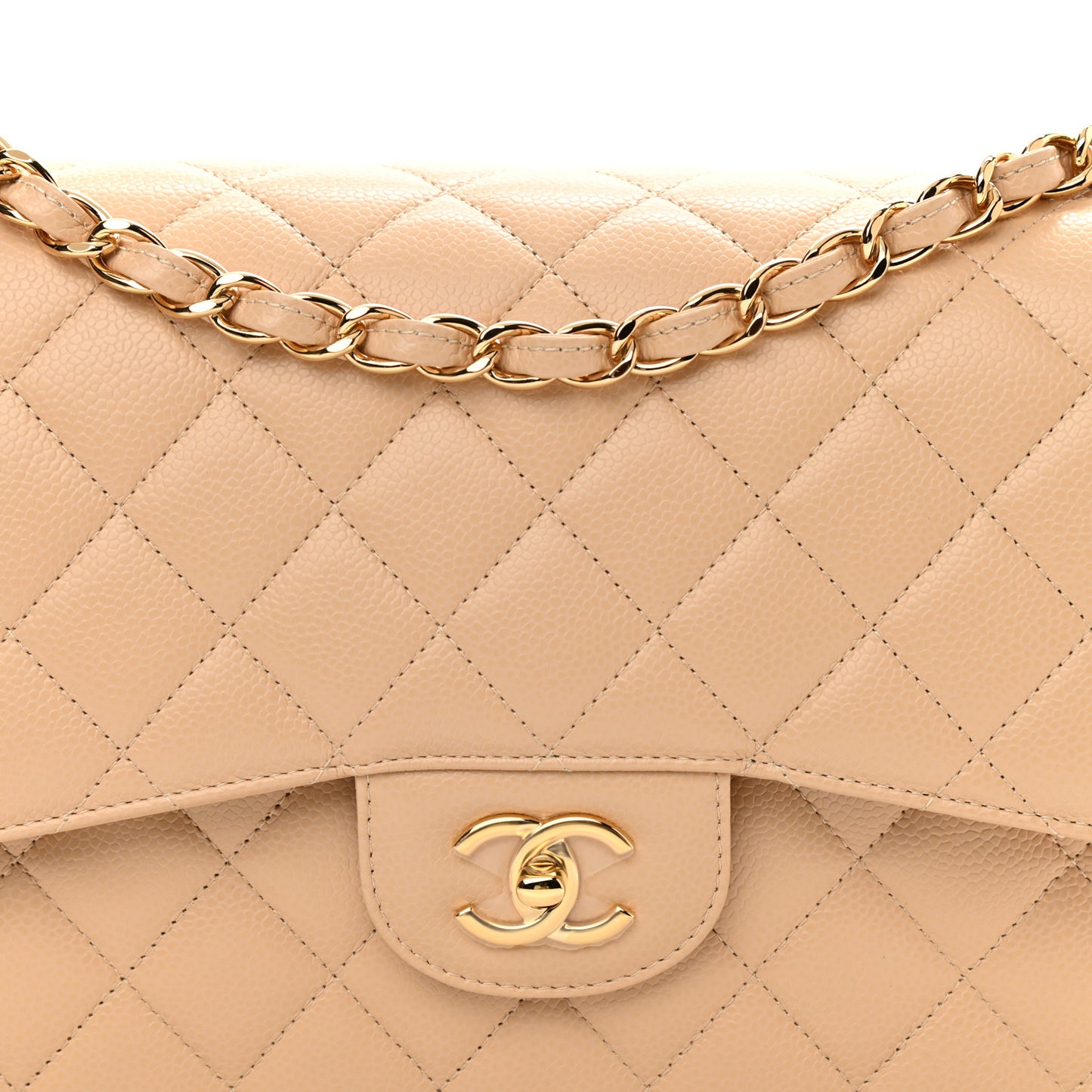 Caviar Quilted Jumbo Double Flap Beige