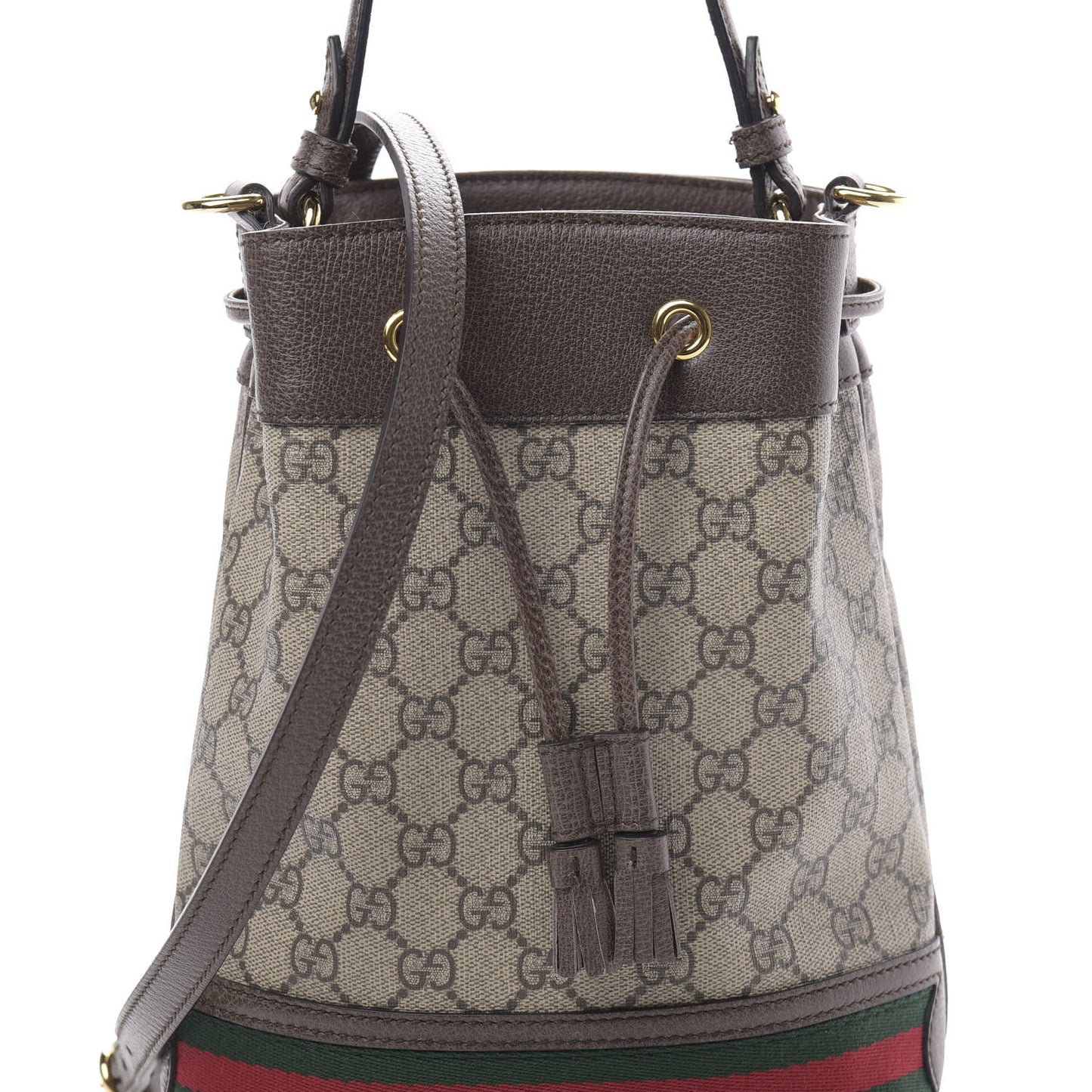 GG Supreme Monogram Web Small Ophidia Bucket Bag Brown