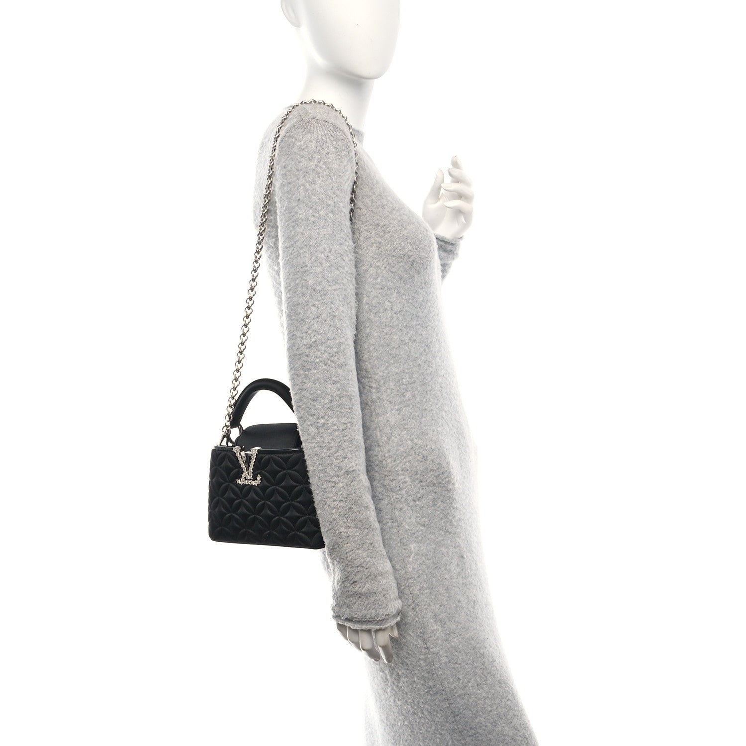 Louis Vuitton Satin Quilted Flower Crystal Mini Capucines Black 2 of 10