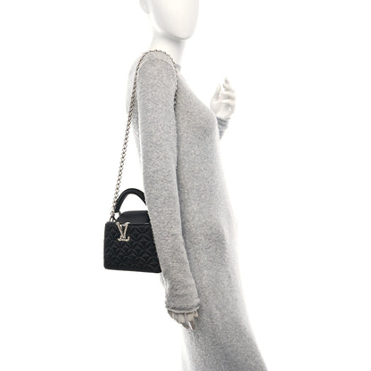 Louis Vuitton Satin Quilted Flower Crystal Mini Capucines Black 2 of 10