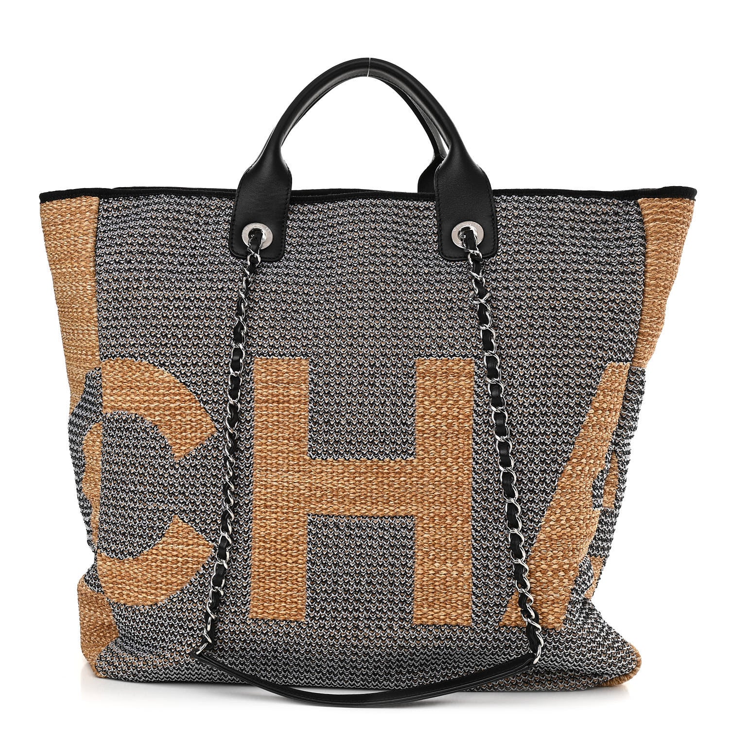 Chanel Woven Straw Raffia Logo Tote Blue Beige 1 of 11
