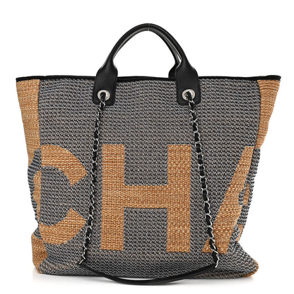 Chanel Woven Straw Raffia Logo Tote Blue Beige 1 of 11