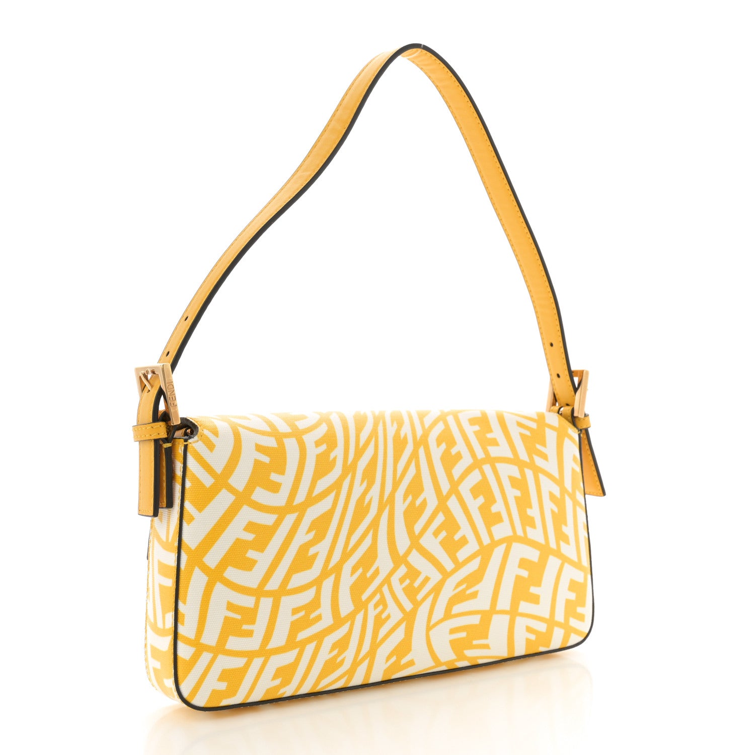 Fendi X SARAH COLEMAN Glazed Canvas Vitello King FF Vertigo Baguette 1997 Mimosa White 3 of 13