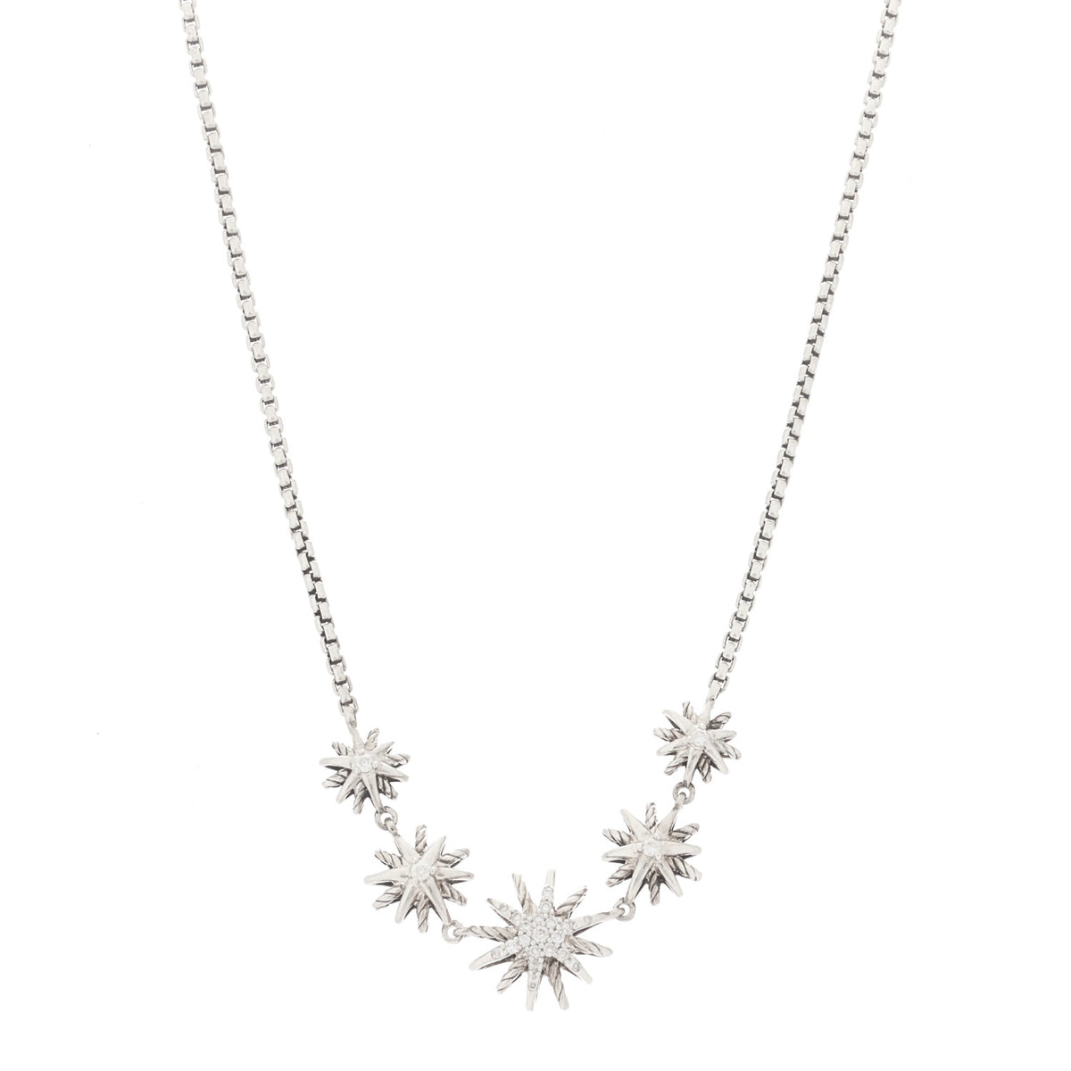 David Yurman Sterling Silver Diamond Starburst 5 Station Necklace 1 of 5