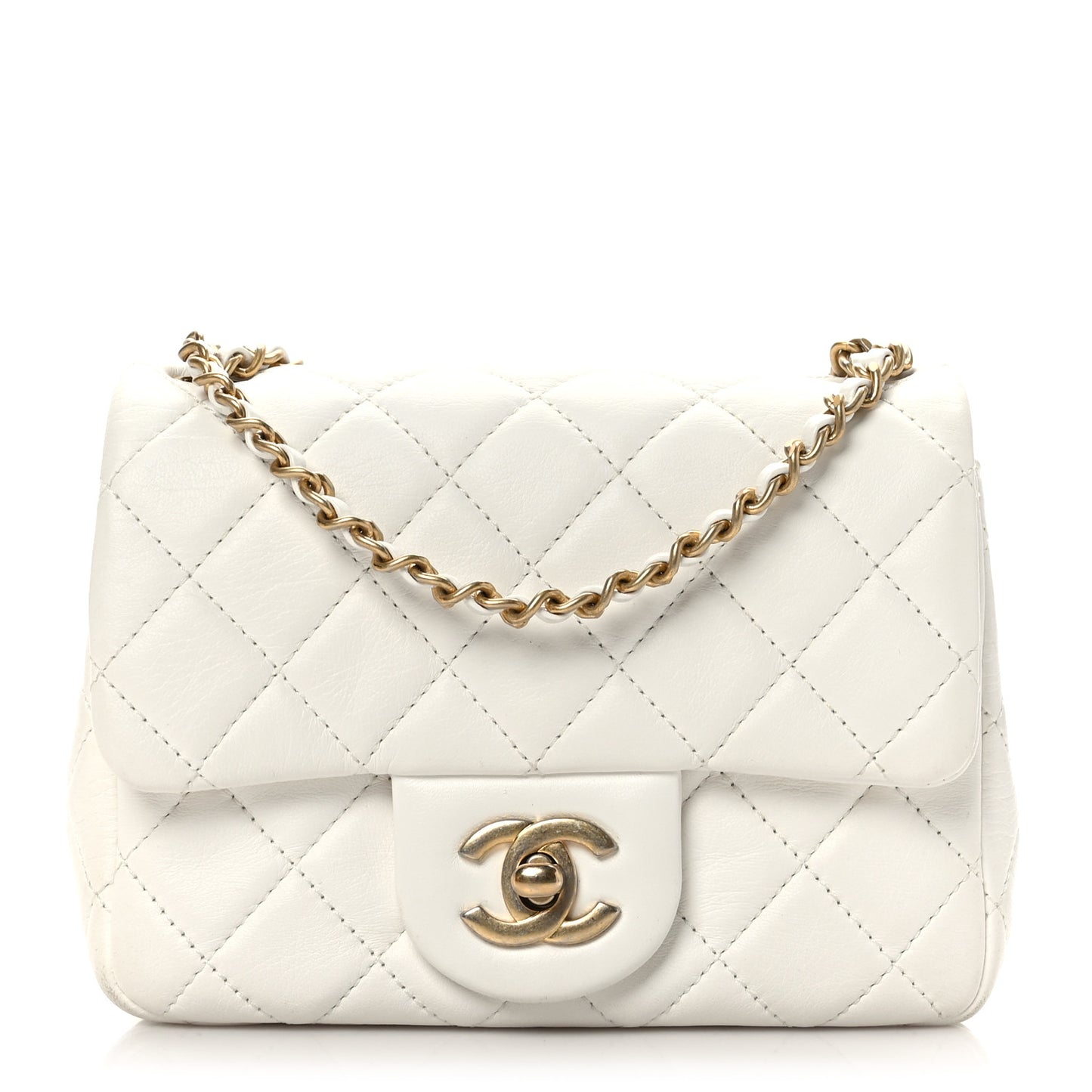 Lambskin Quilted Mini Pearl Crush Flap White