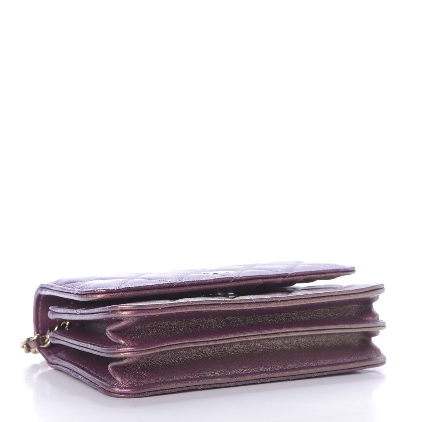 Iridescent Lambskin Quilted Mini Wallet On Chain WOC Purple