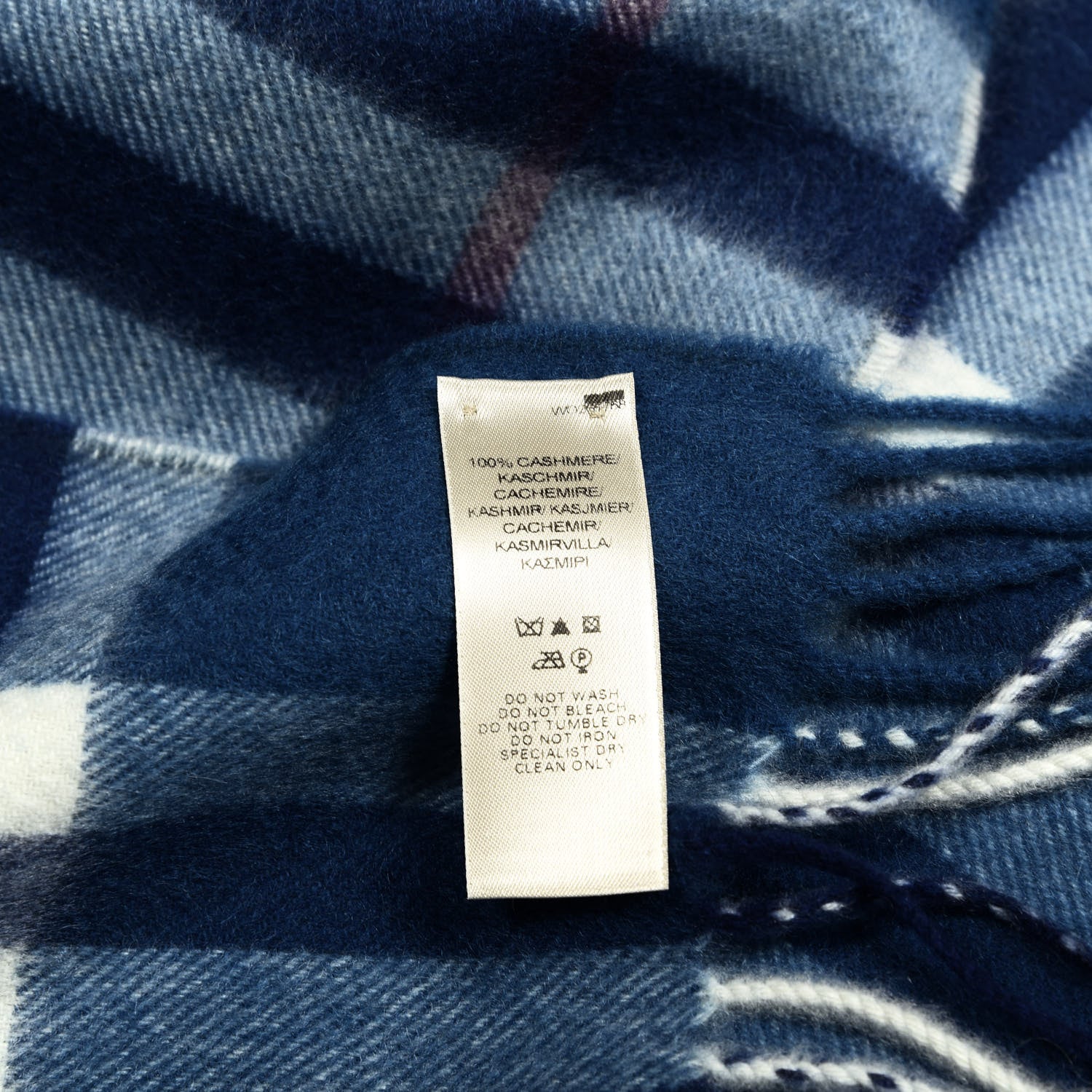 Burberry Cashmere Giant Check Fringe Scarf Blue 4 of 4