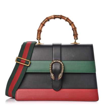 Gucci Calfskin Bamboo Web Large Dionysus Top Handle Bag Black Bright Evergreen Hibiscus Red 1 of 10