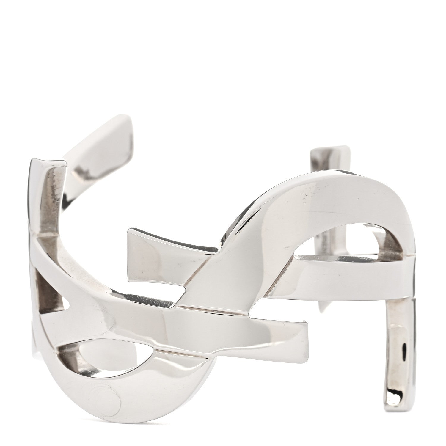 Saint Laurent Brass Monogram Cuff Bracelet Palladium 1 of 4