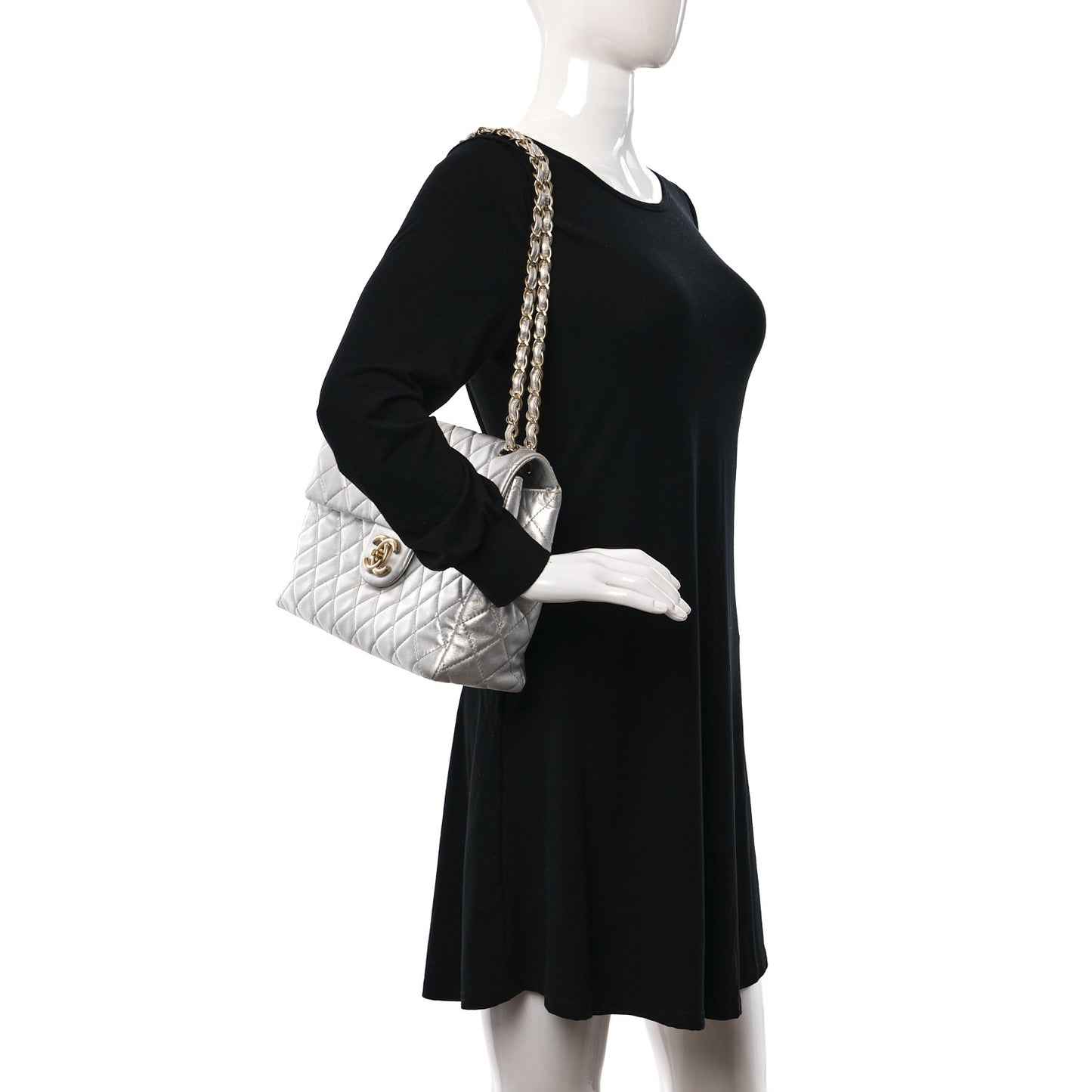 Metallic Lambskin Quilted Maxi Single Flap Silver
