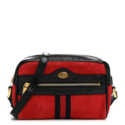 Gucci Suede Patent Web Mini Ophidia Shoulder Bag Hibiscus Red Black 1 of 10