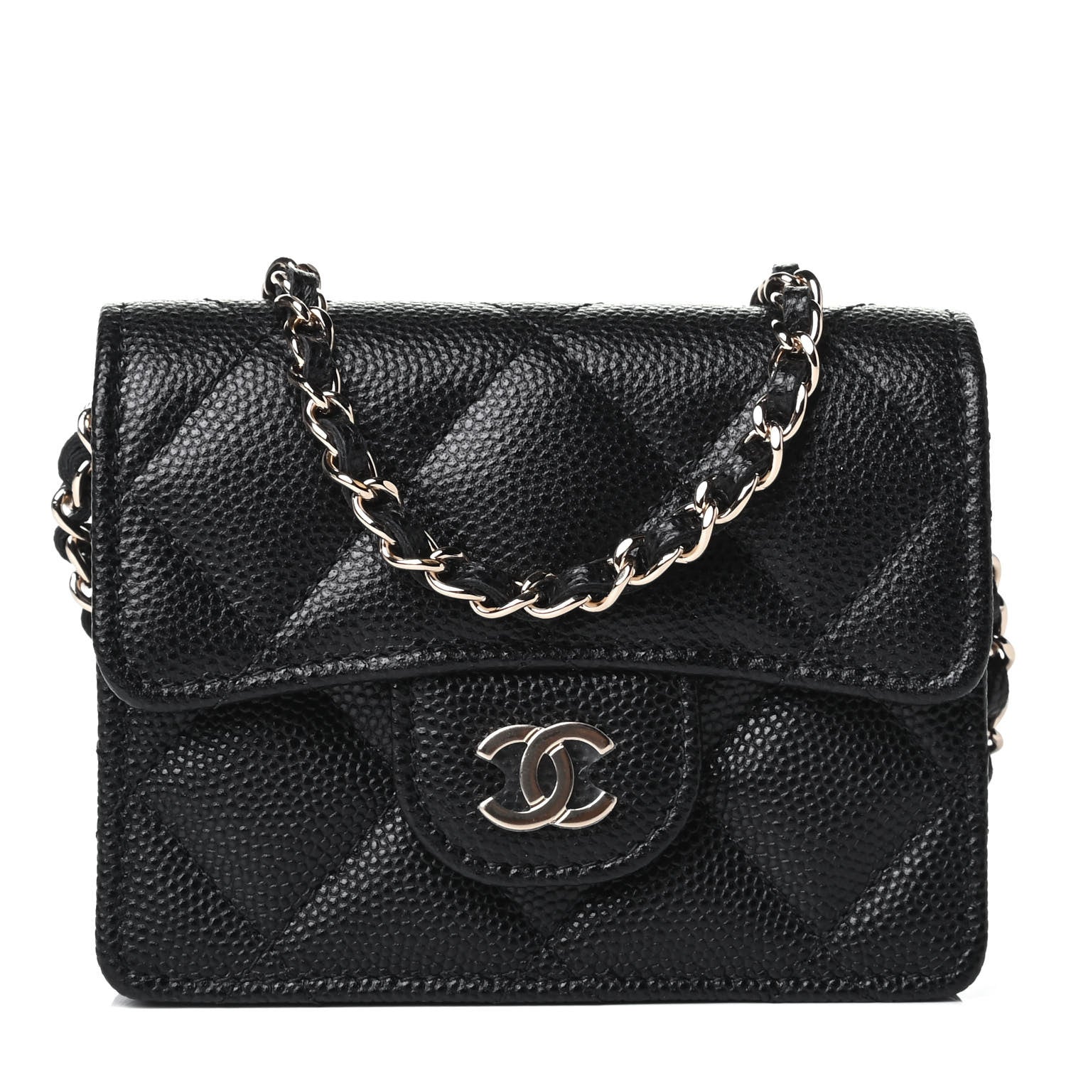Chanel Caviar Quilted Flap Card Holder On Chain Black 1 of 4