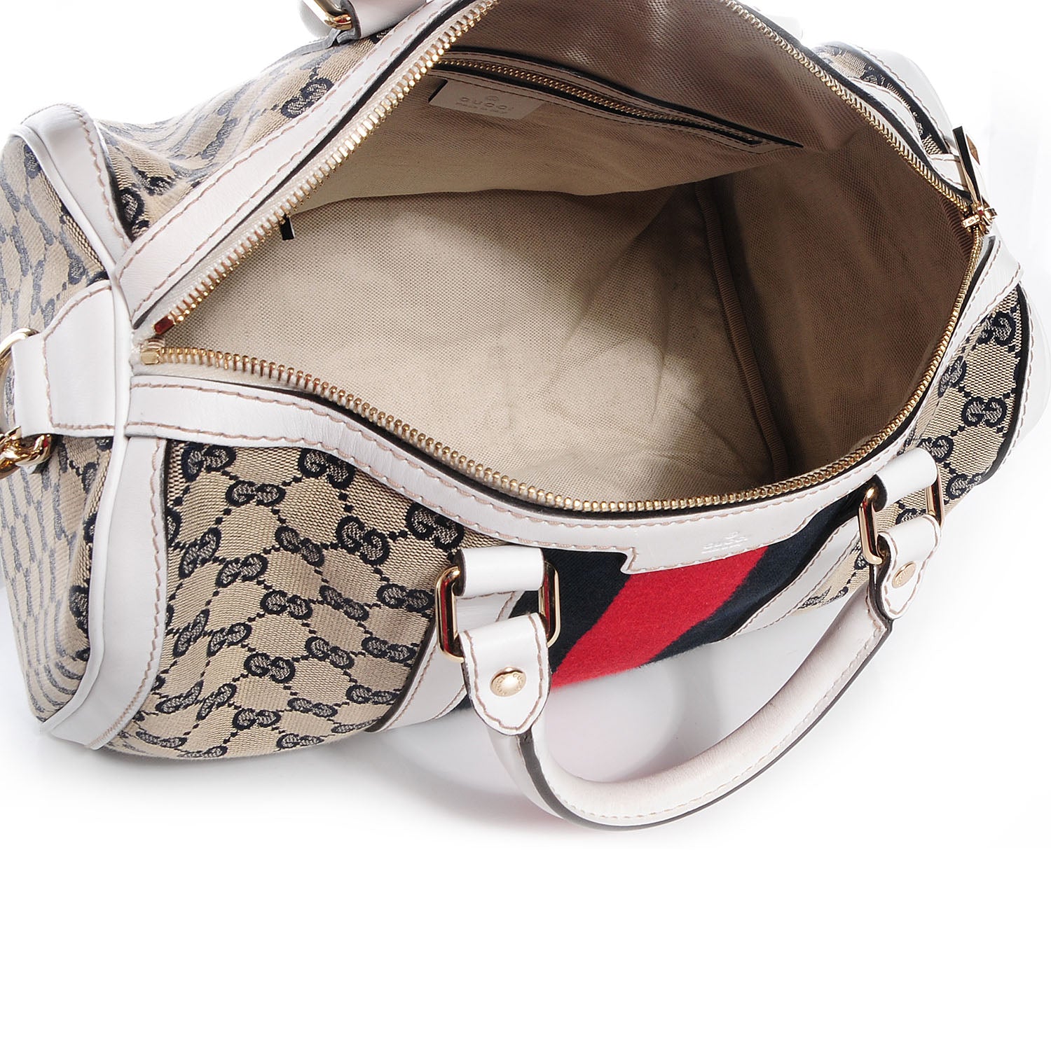 Gucci Monogram Selleria Calfskin Vintage Web Medium Boston Beige Blue Mystic White 6 of 8