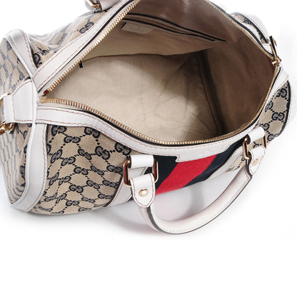 Gucci Monogram Selleria Calfskin Vintage Web Medium Boston Beige Blue Mystic White 6 of 8