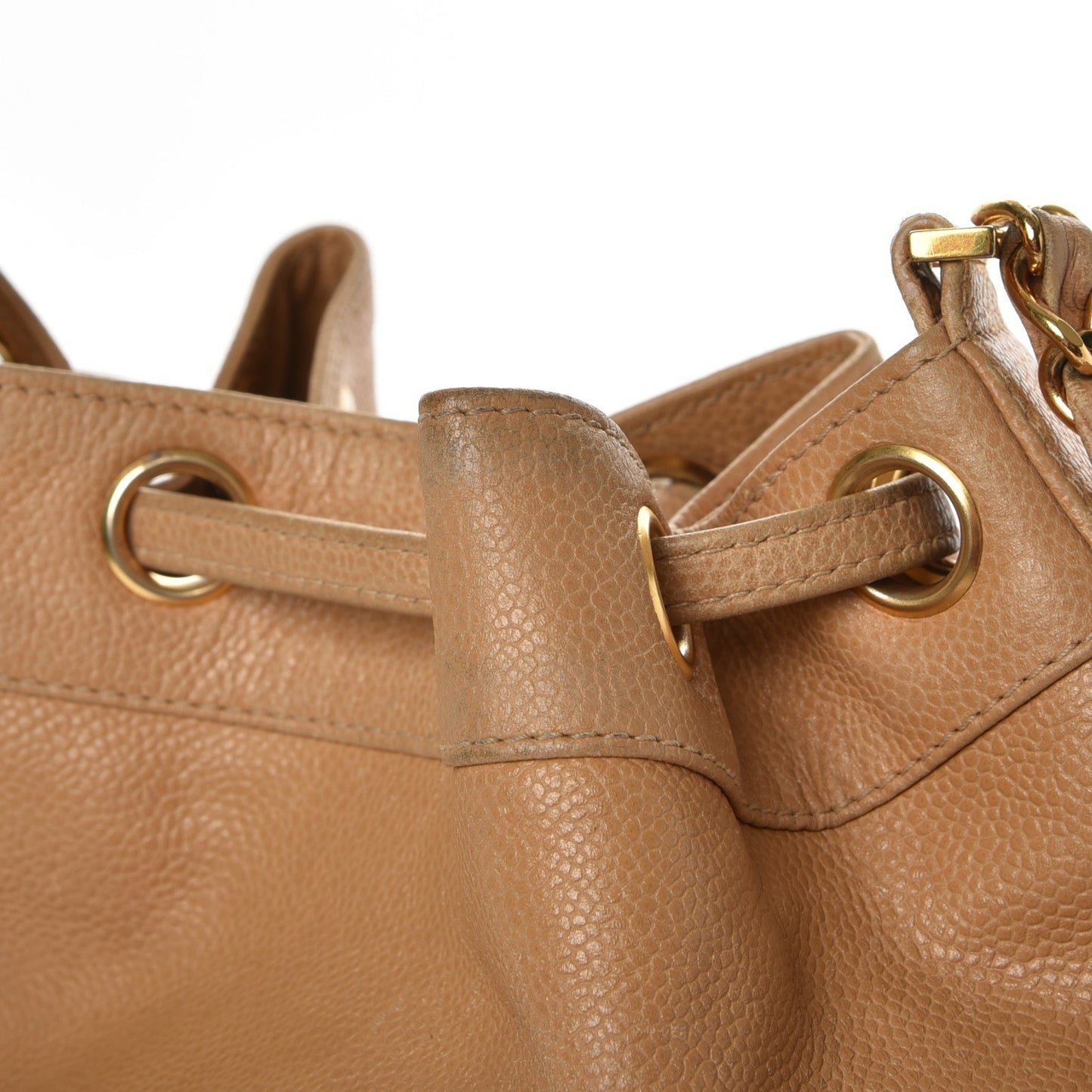 Caviar Drawstring Shoulder Bag Beige