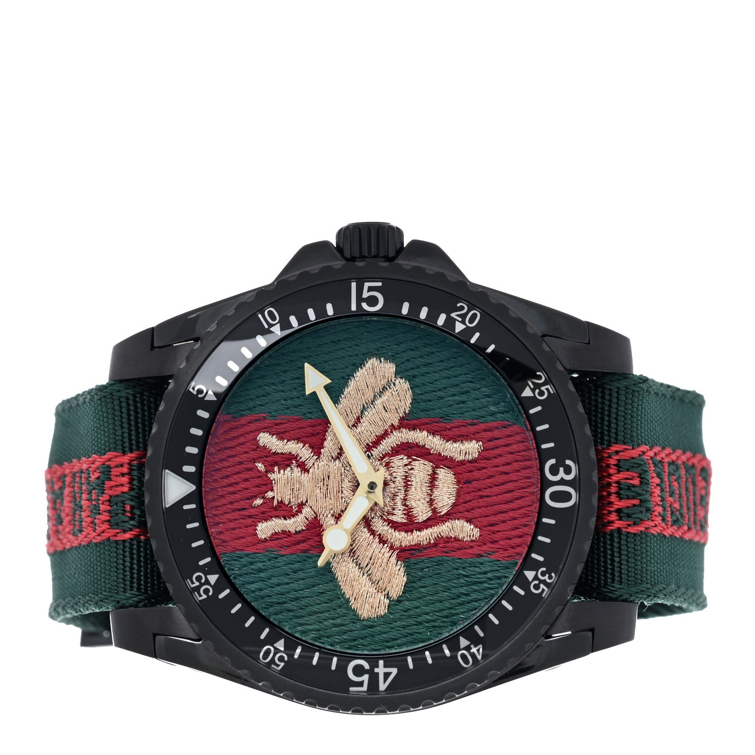 Gucci Stainless Steel Nylon 45mm Le Marche Des Merveilles Bee Quartz Watch Green 2 of 5