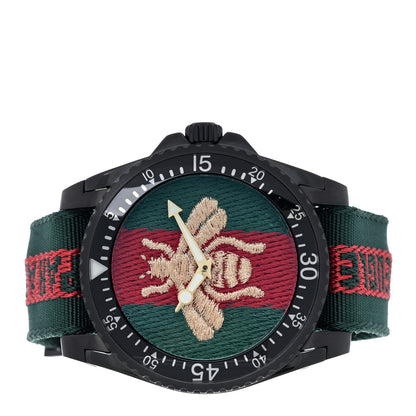 Gucci Stainless Steel Nylon 45mm Le Marche Des Merveilles Bee Quartz Watch Green 2 of 5