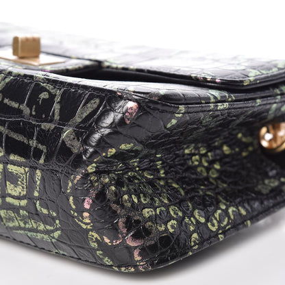 Chanel Calfskin Crocodile Embossed Graffiti 2.55 Mini Cocodile Reissue Flap Black Pink 11 of 13