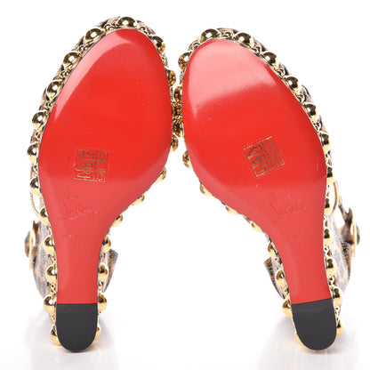 Christian Louboutin Lurex Leopard Chocazeppa 120 Platform Wedge Sandals 38 Black Gold 5 of 9