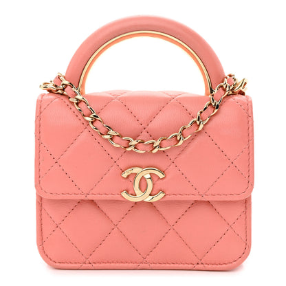 Chanel Lambskin Quilted Top Handle Flap Clutch With Chain Pink 1 of 11