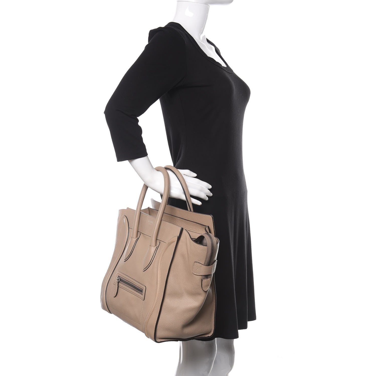 Celine Drummed Calfskin Mini Luggage Dune 2 of 14