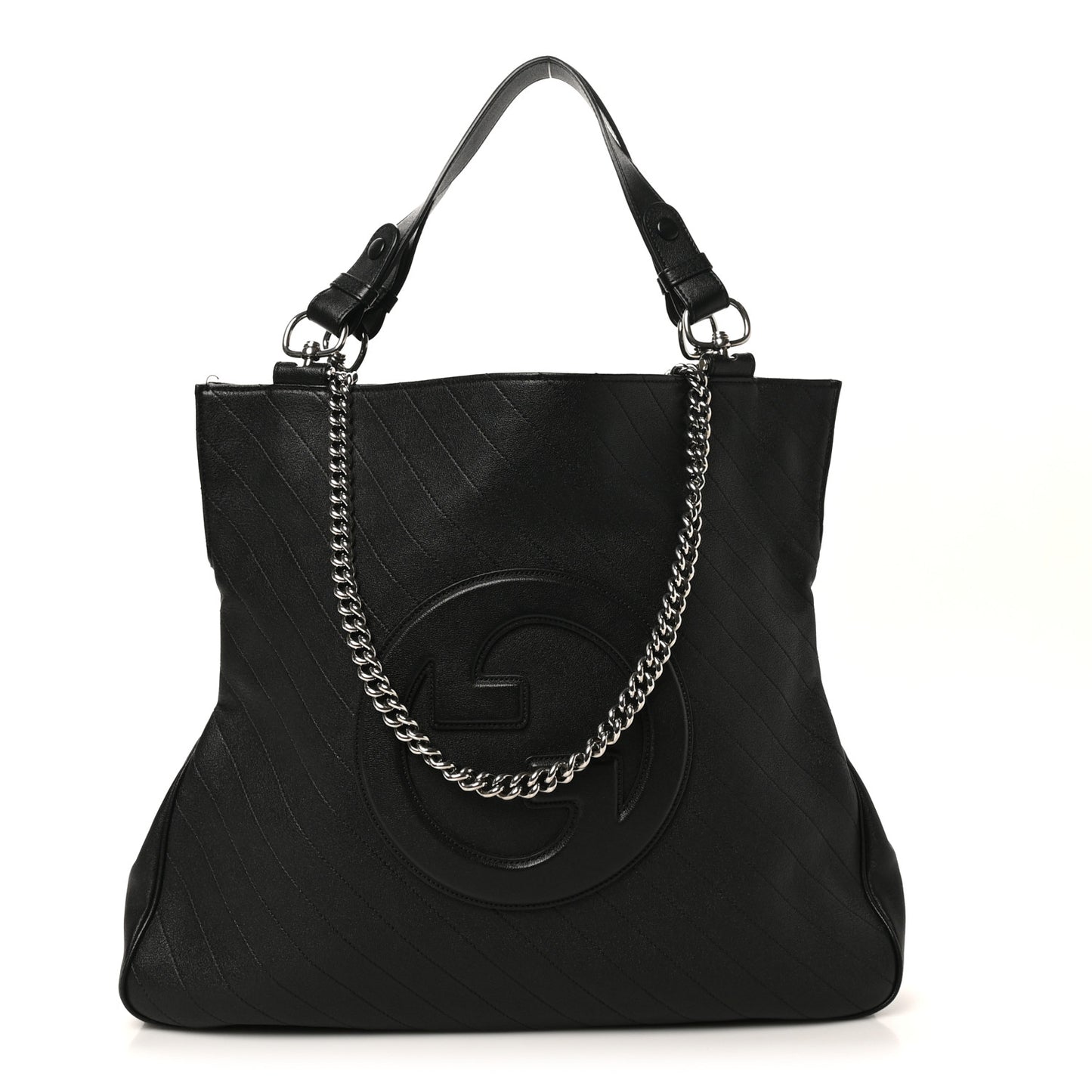 Sakai Be Green Calfskin Diagonal Stitched Medium Blondie Tote Black