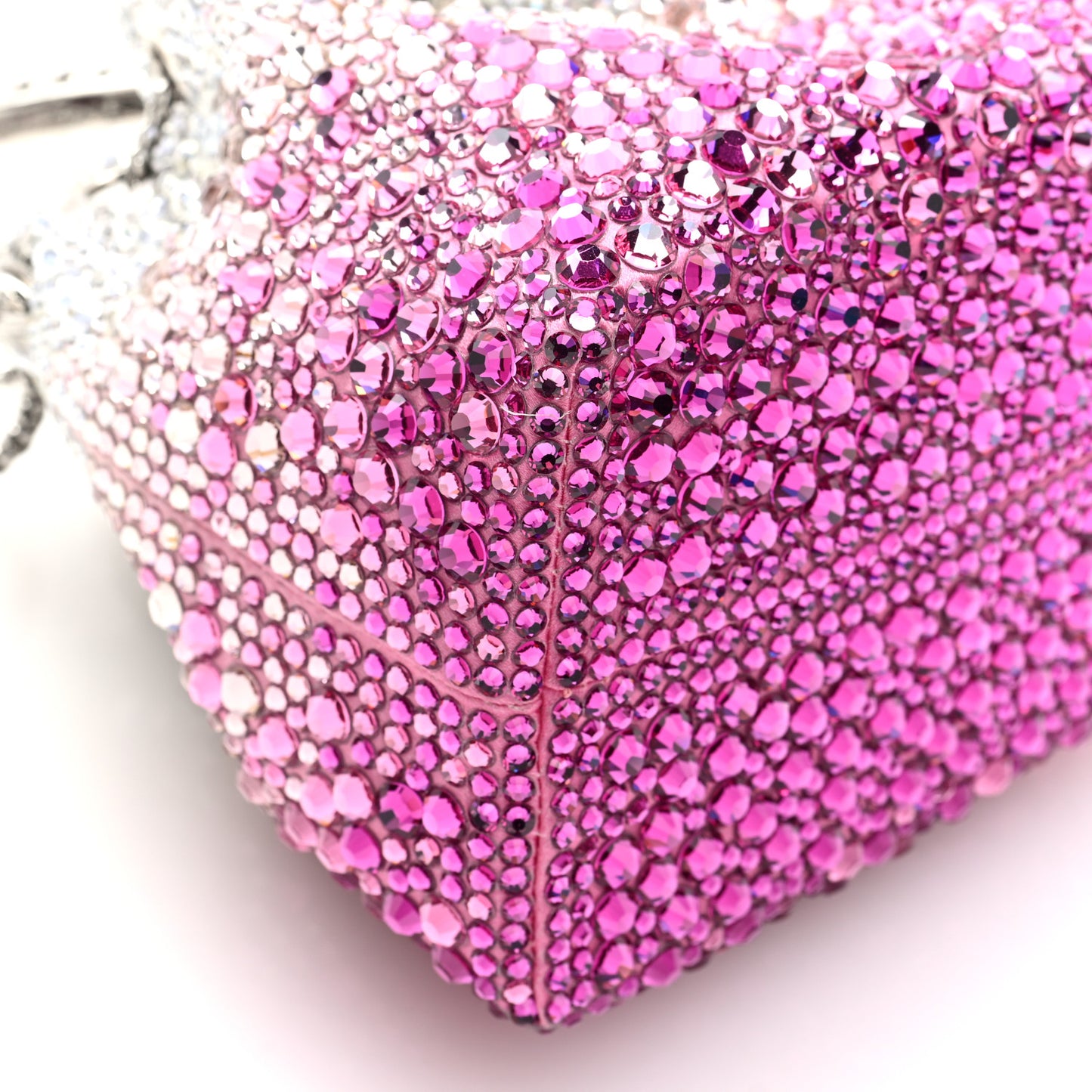 Satin Hotfix Crystal Embellished Bon Bon Bucket Bag Candy Pink Silver