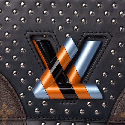 Louis Vuitton Calfskin Monogram Twist Studded Shoulder Bag MM Black 9 of 10