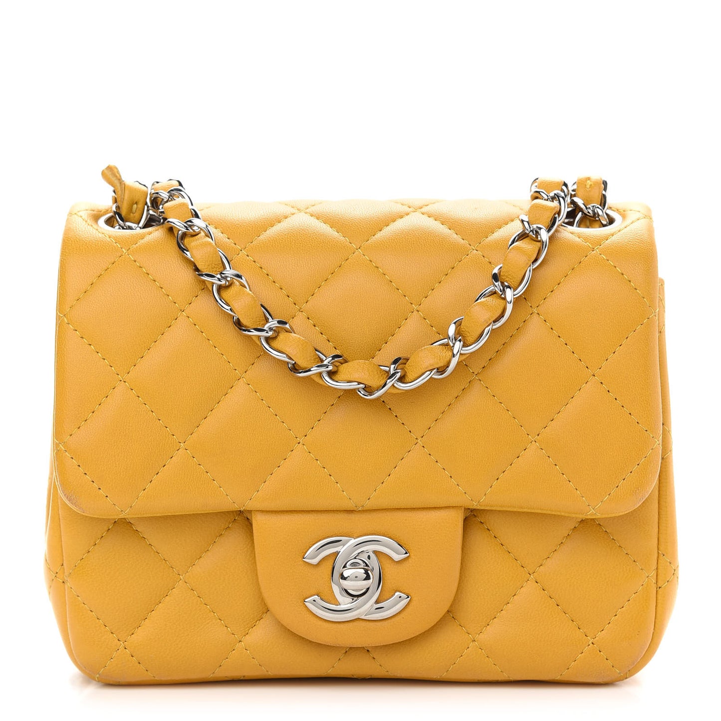 Lambskin Quilted Mini Square Flap Yellow