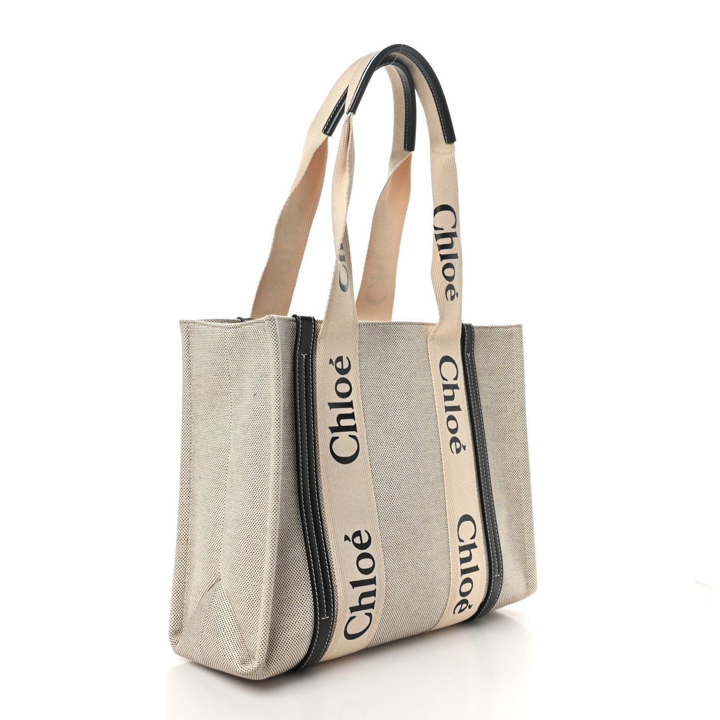 Cotton Calfskin Medium Woody Ribbon Tote White Blue