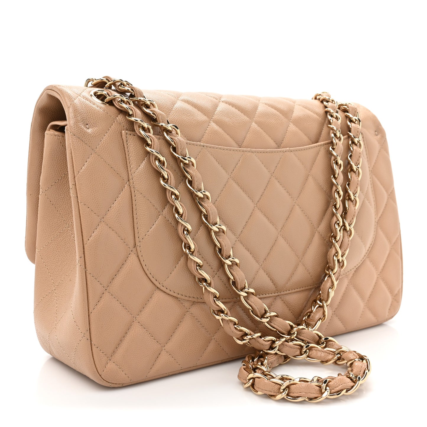Caviar Quilted Jumbo Double Flap Beige