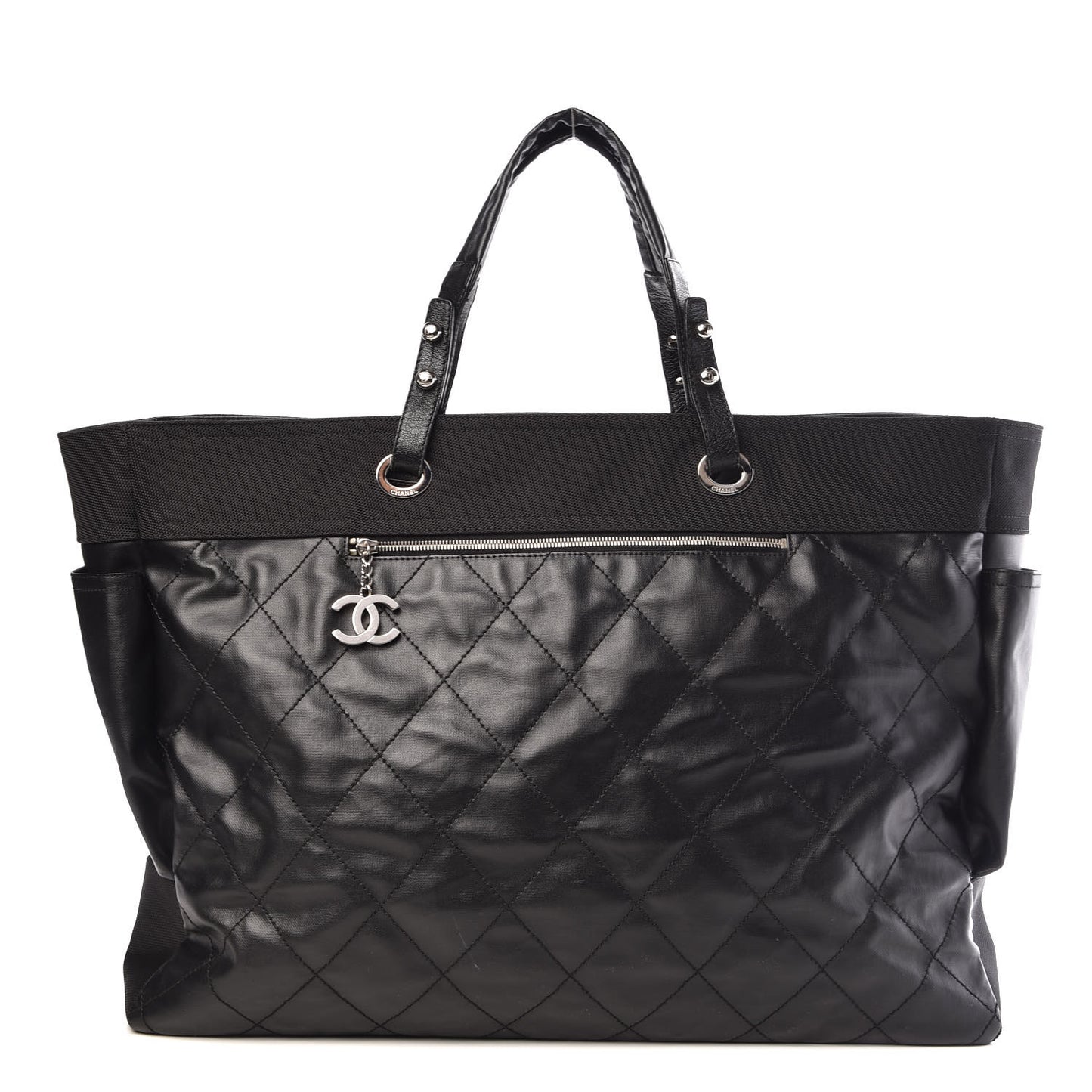 Coated Canvas Stitched XL Paris Biarritz Tote Black