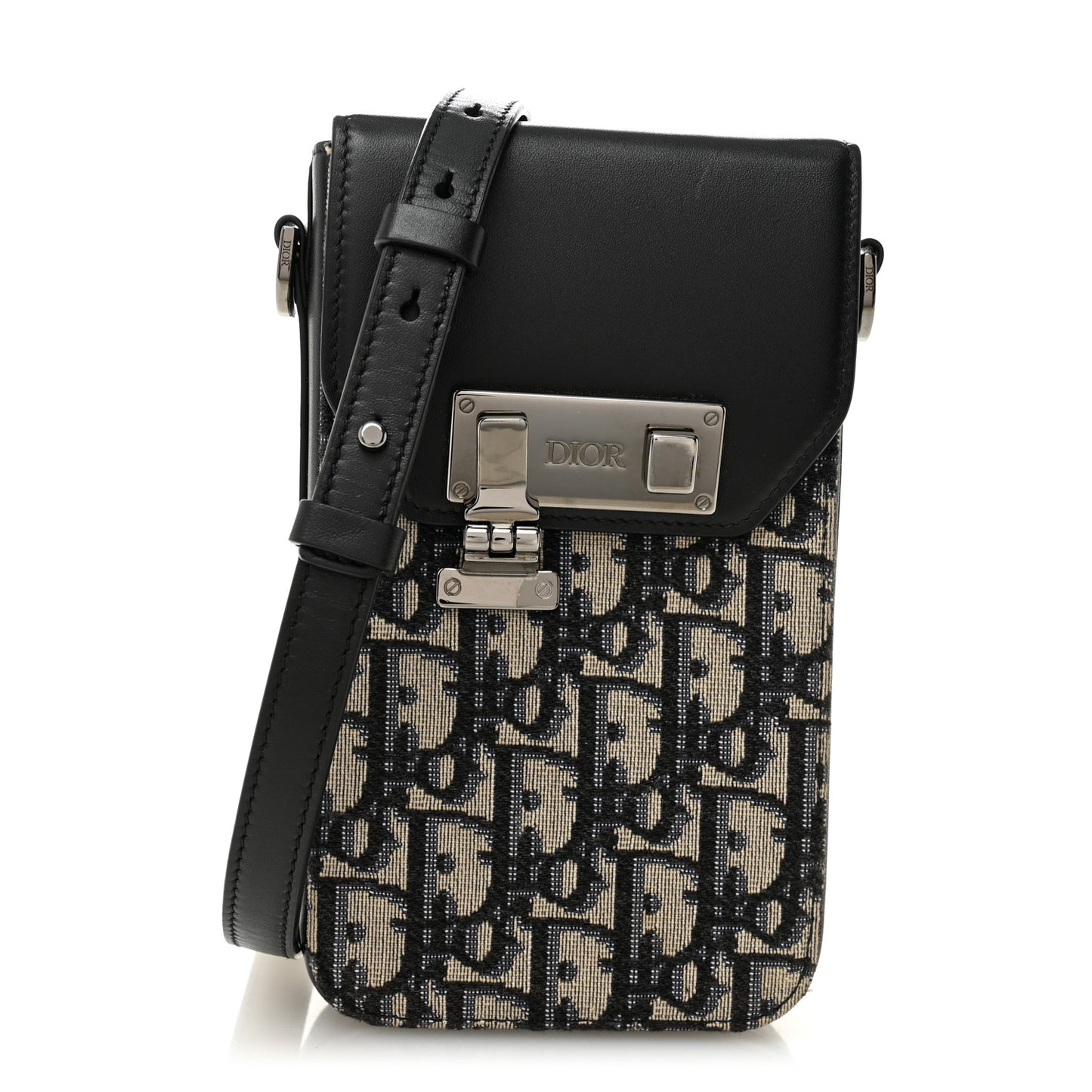 Oblique Calfskin Vertical Pouch Black