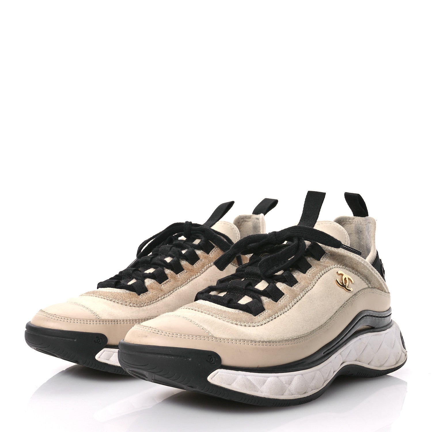 Chanel Velvet Calfskin Mixed Fibers CC Sneakers 40.5 Beige 4 of 9