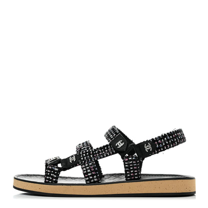Chanel Tweed Lambskin Crystal CC Sandals 41 Black Multicolor 1 of 9