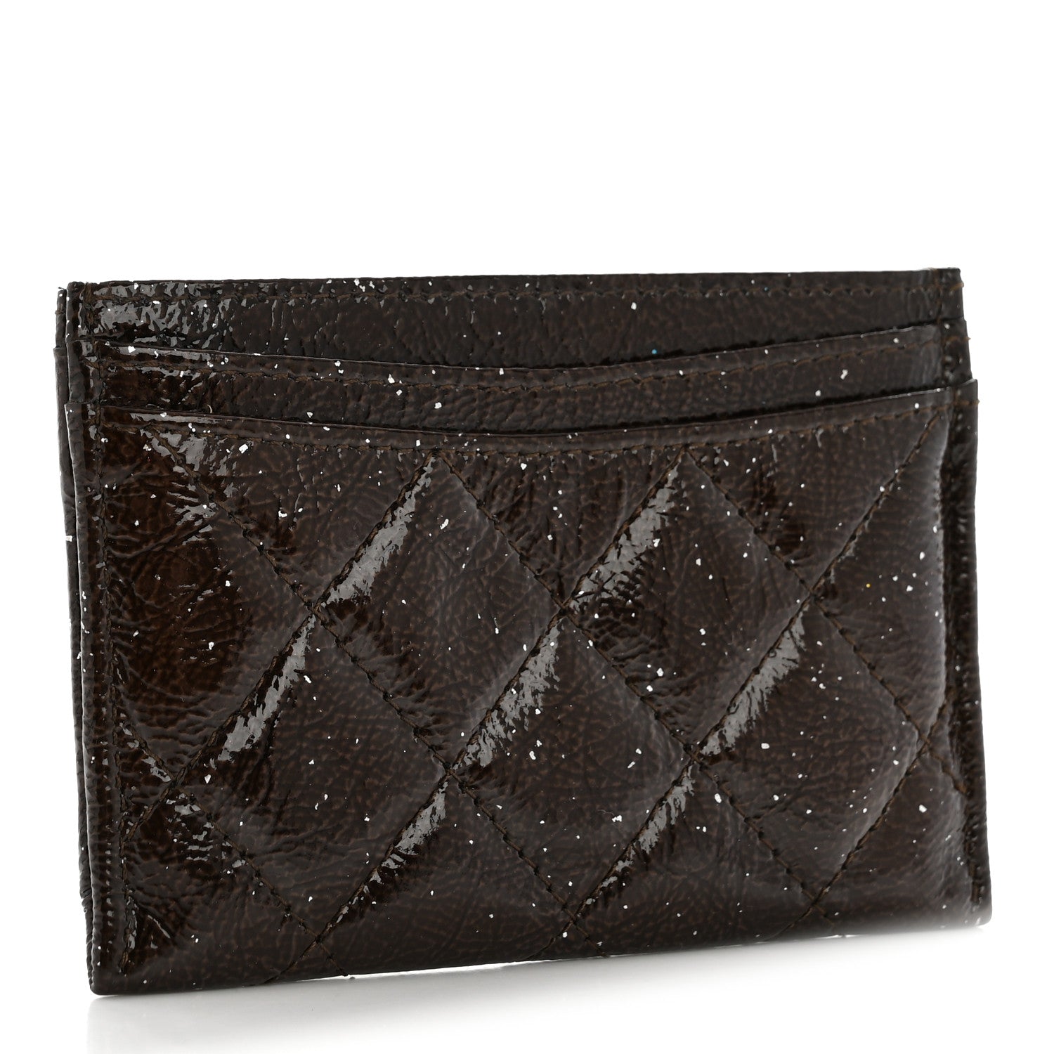 Chanel Distressed Patent Quilted Card Holder Dark Brown 3 of 9