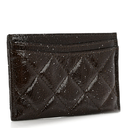 Chanel Distressed Patent Quilted Card Holder Dark Brown 3 of 9