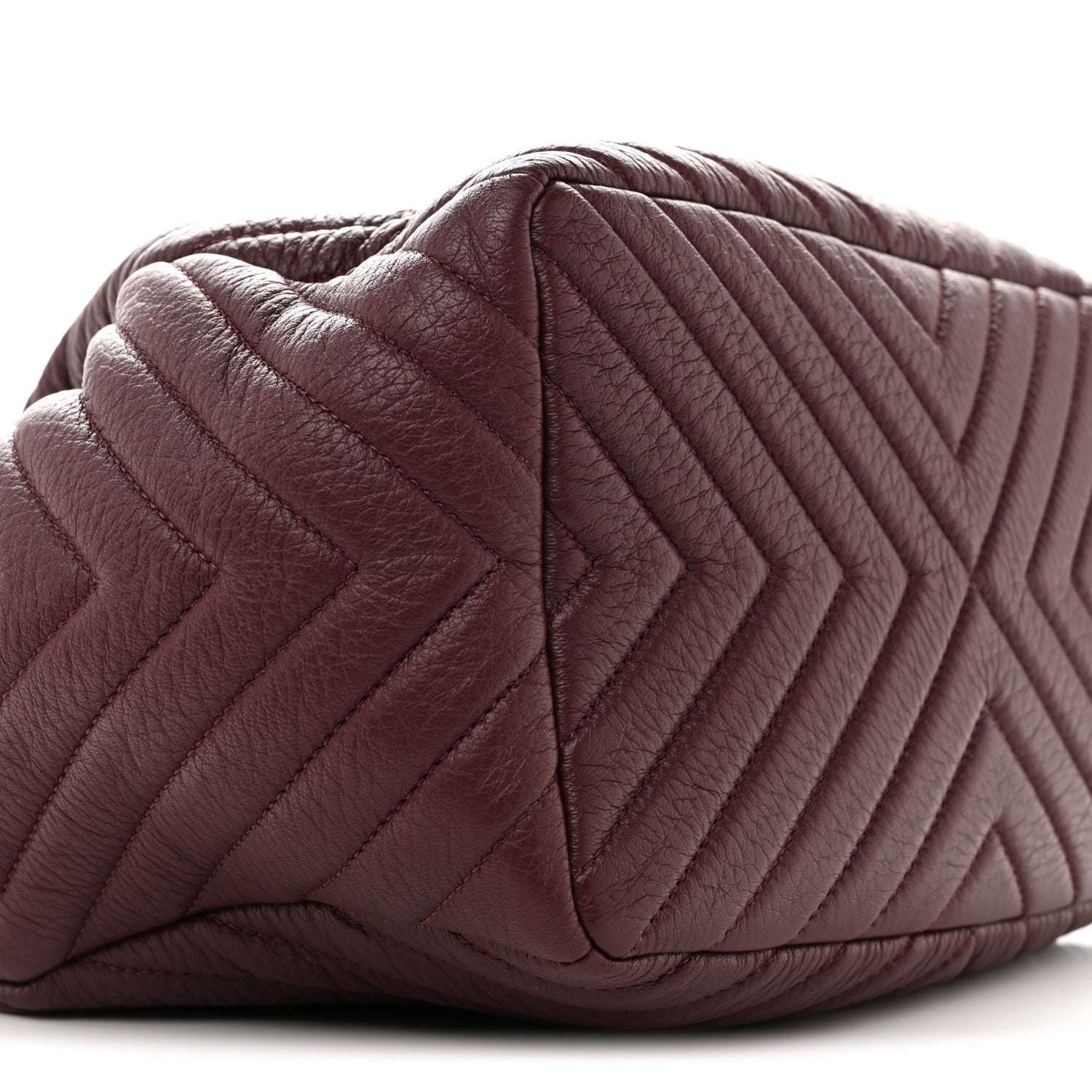 Chanel Deerskin Chevron Medium CC Chain Bucket Drawstring Bag Burgundy 9 of 12