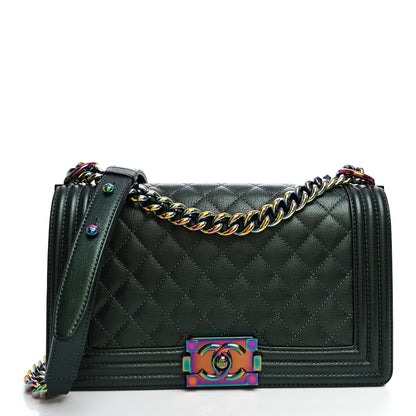 Chanel Iridescent Goatskin Quilted Medium Boy Flap Green 1 of 11