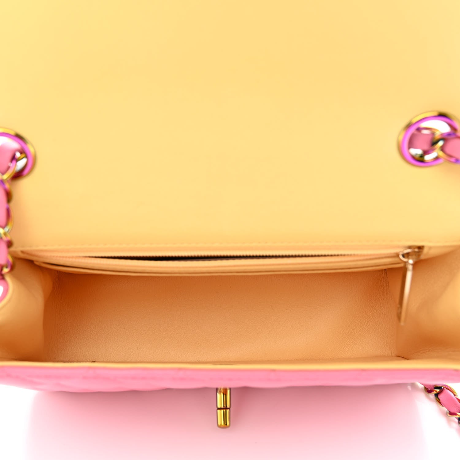 Chanel Lambskin Quilted Mini Rectangular Flap Pink Yellow 5 of 11