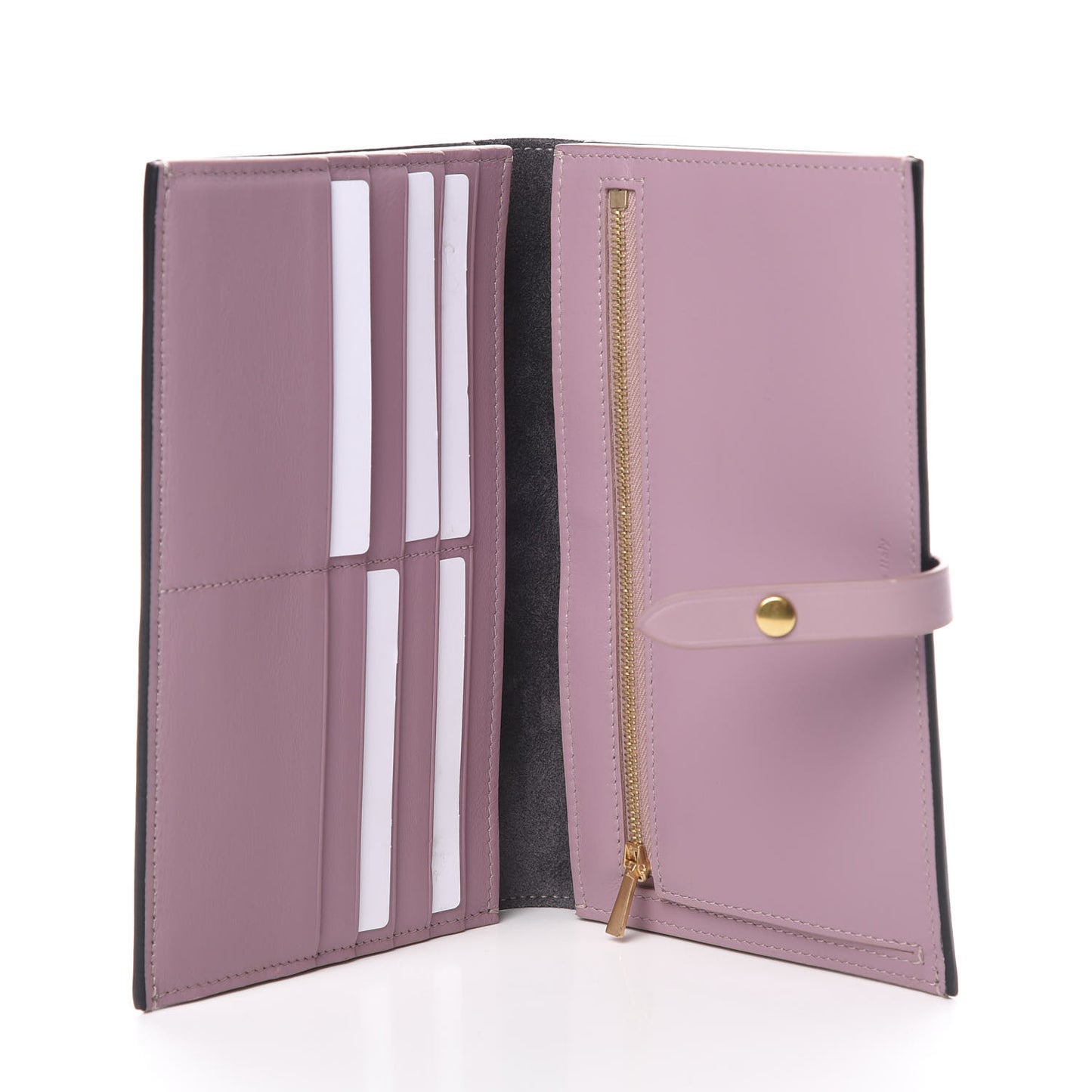 Grained Calfskin Large Multifunction Strap Wallet Grey Vintage Pink