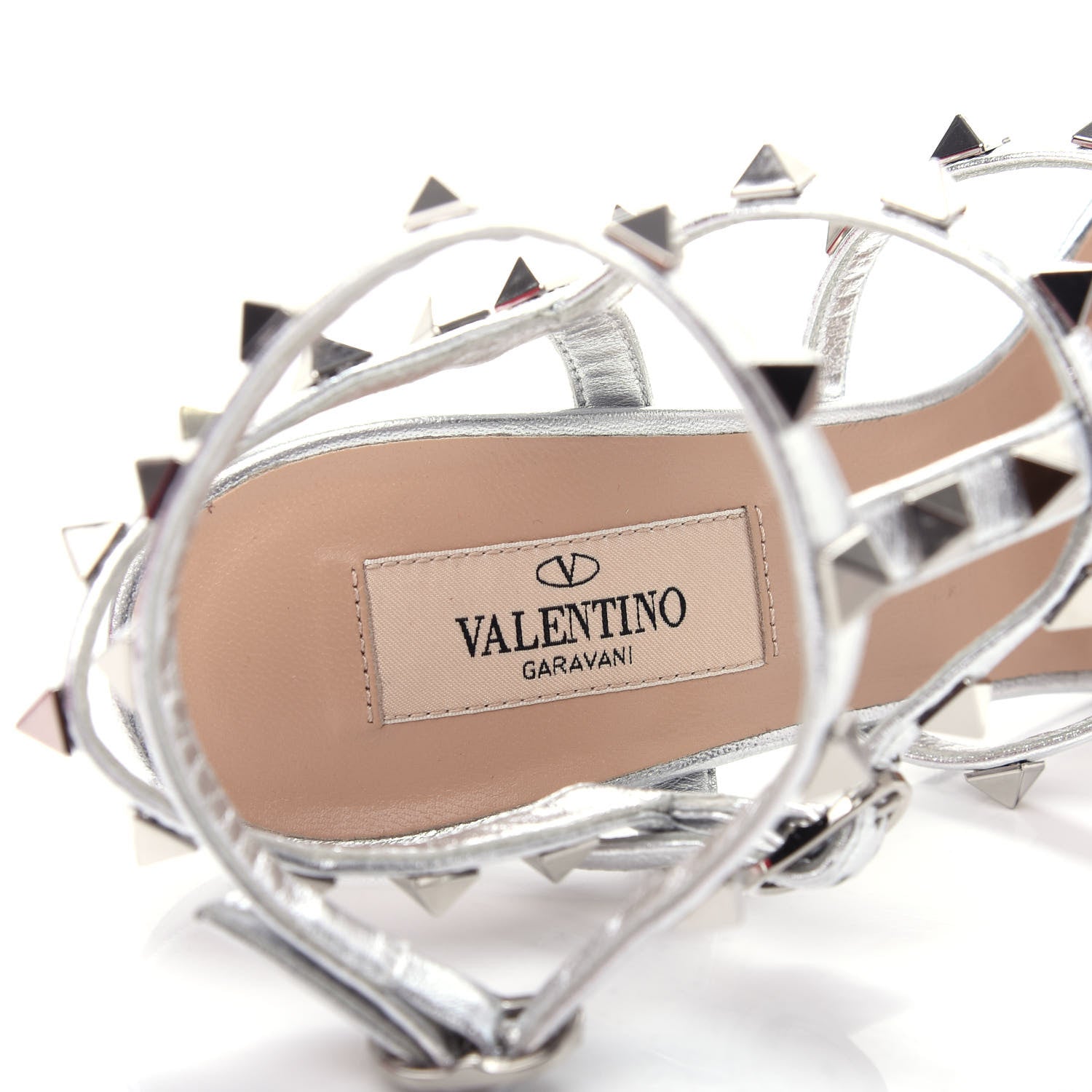 Valentino Garavani Metallic Nappa Rockstud Gladiator 105mm Sandals 36 Silver 8 of 12