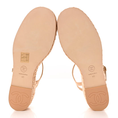 Chanel Lambskin Grosgrain CC Espadrilles Wedges 40 Beige Black 6 of 13