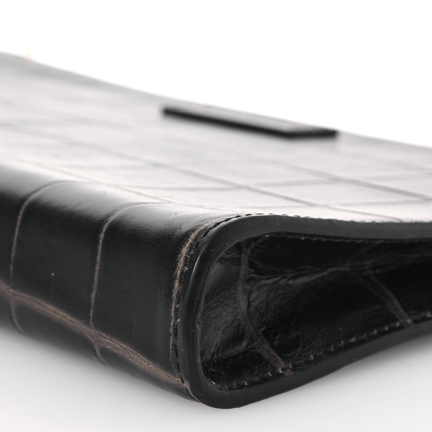 Calfskin Crocodile Embossed Knuckle Flat Zip Clutch Black