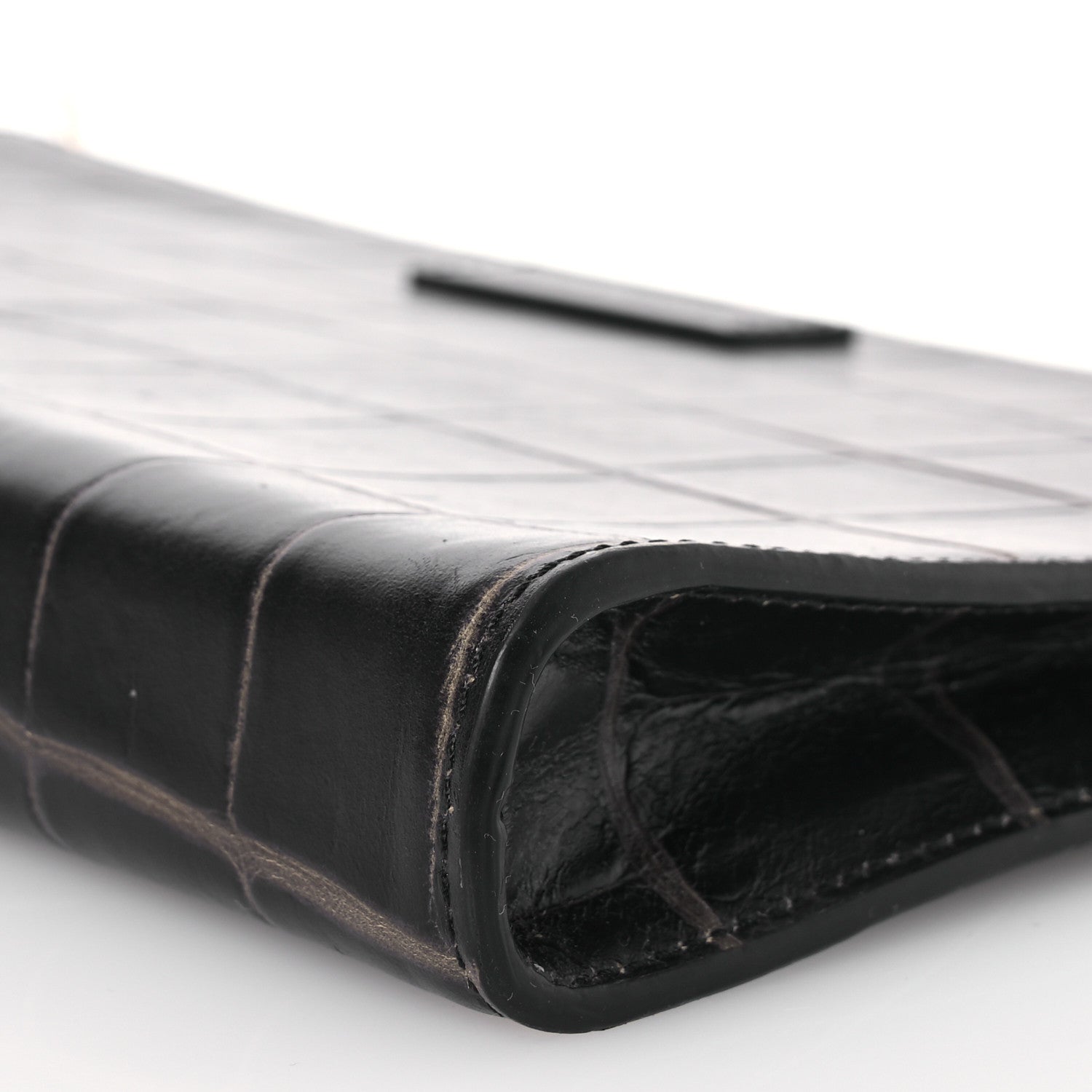 Alexander McQueen Calfskin Crocodile Embossed Knuckle Flat Zip Clutch Black 11 of 16